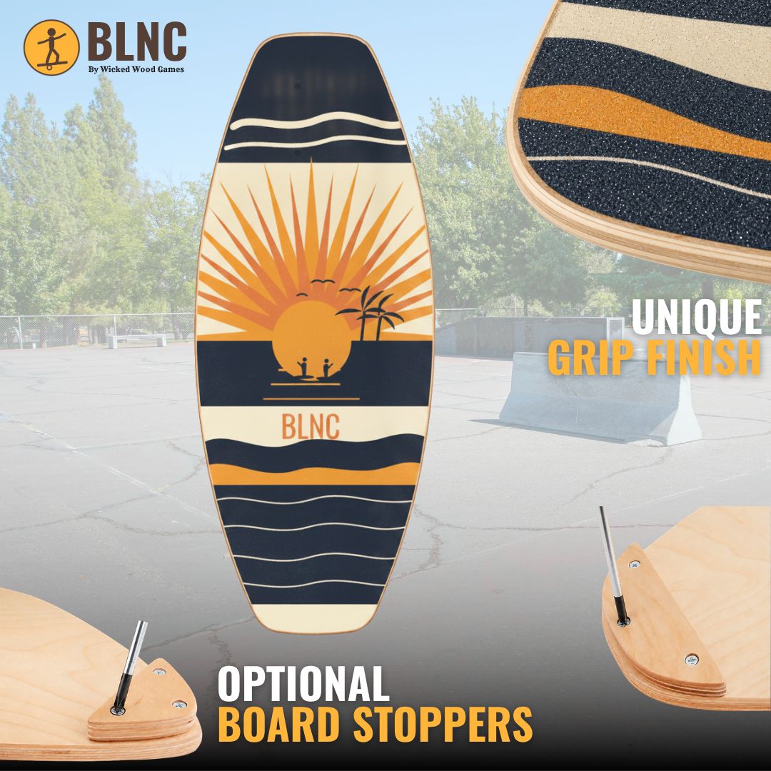 BLNC Balance Boards - TRICK Style - SUNSET Design - Incl Roller Balance Boards Wicked Wood Games